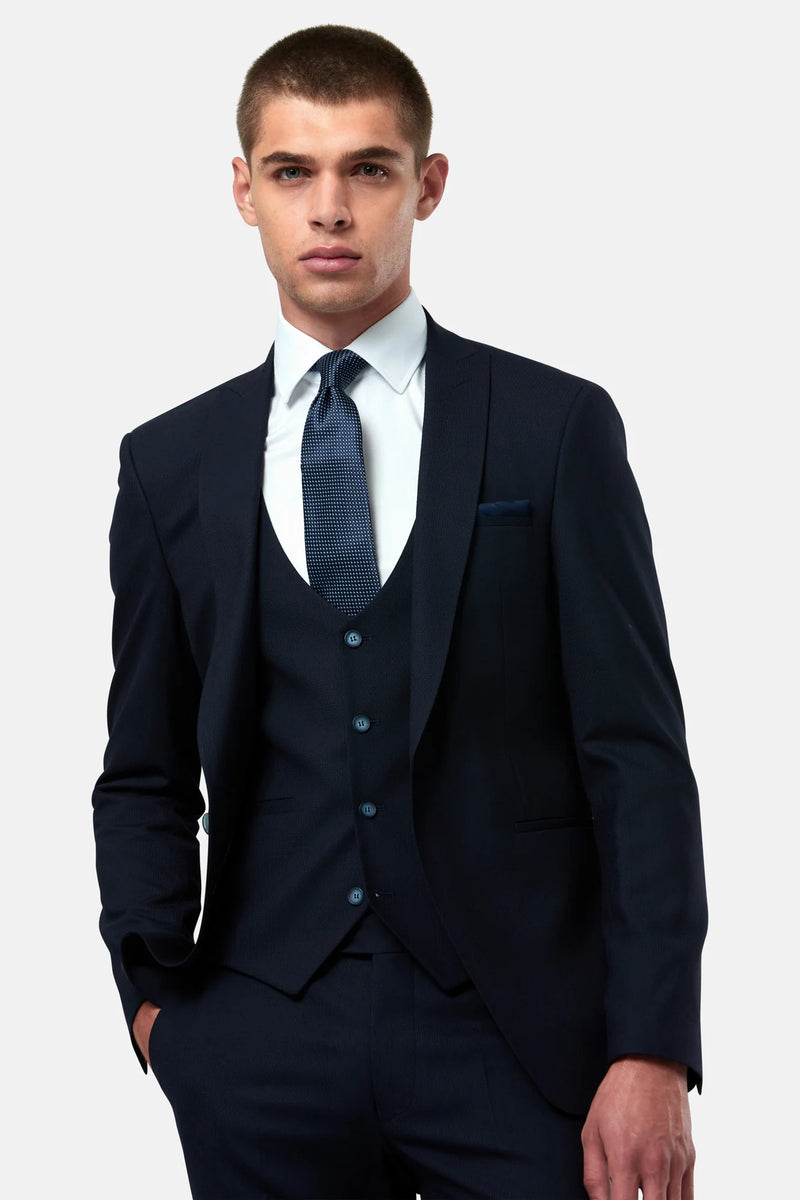 18887 Navy Blue Slim Fit Patterned 3 Piece Suit